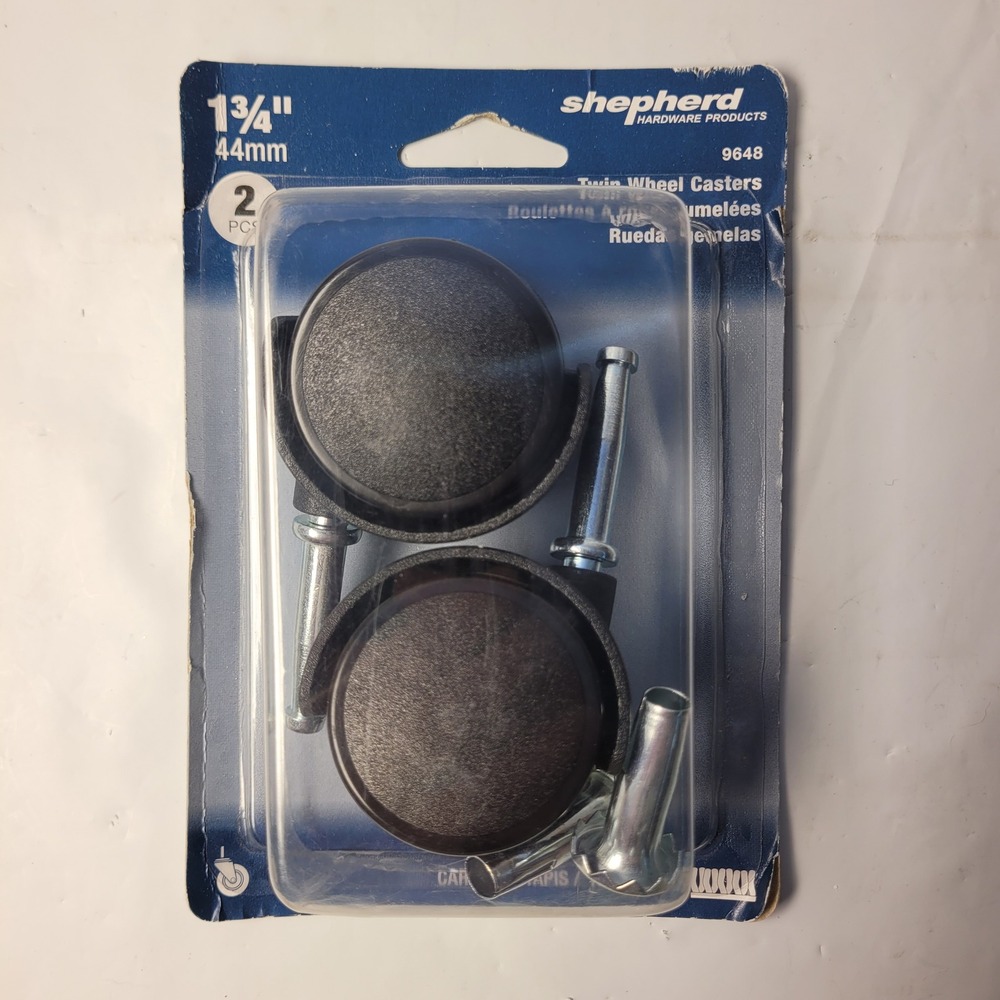 Shepherd Twin Wheel Casters 1-3/4 Inch Black Nylon Stem 2 Pack 9648